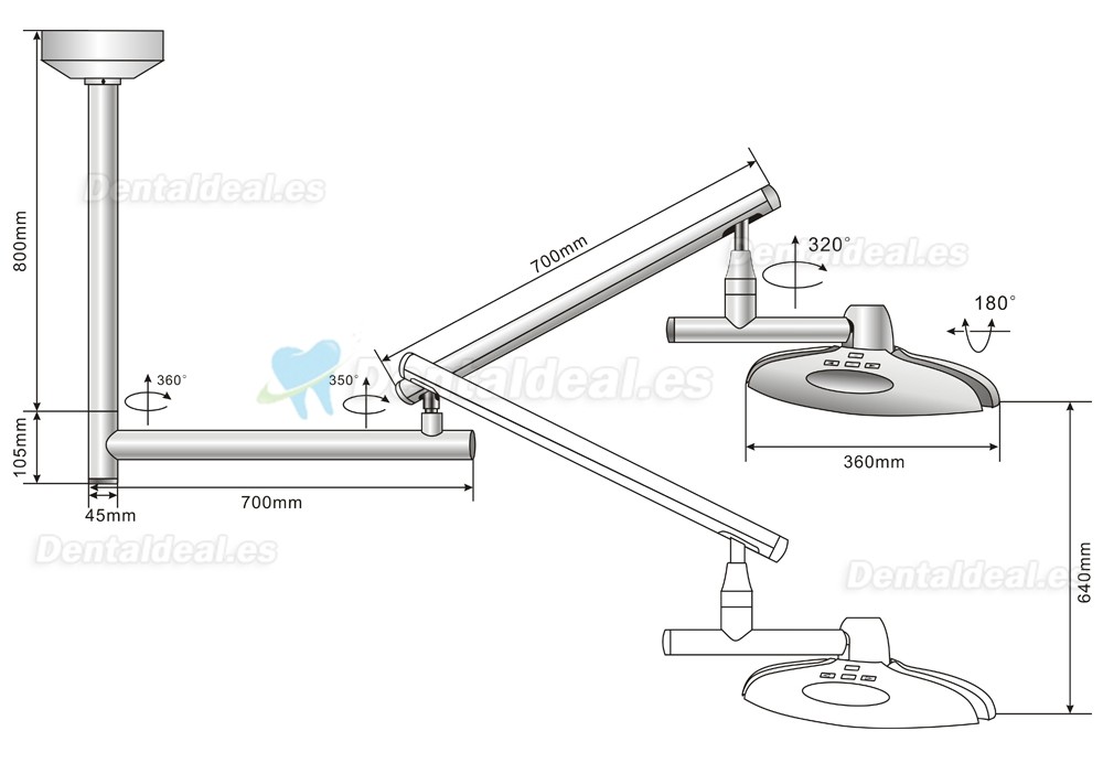 KWS KD-2012D-5 L&aacute;mpara Quir&uacute;rgica Dental LED de Techo 90W sin Sombras para Exploraci&oacute;n
